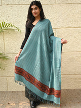 Load image into Gallery viewer, Exclusive Soft Himachal Wool Shawl with Woven Border - Seafoam Teal