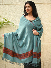 Load image into Gallery viewer, Exclusive Soft Himachal Wool Shawl with Woven Border - Seafoam Teal