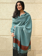 Load image into Gallery viewer, Exclusive Soft Himachal Wool Shawl with Woven Border - Seafoam Teal