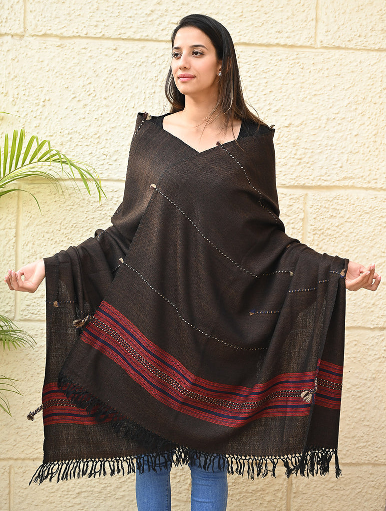 Exclusive Soft Himachal Wool Shawl with Woven Border - Starry Nights