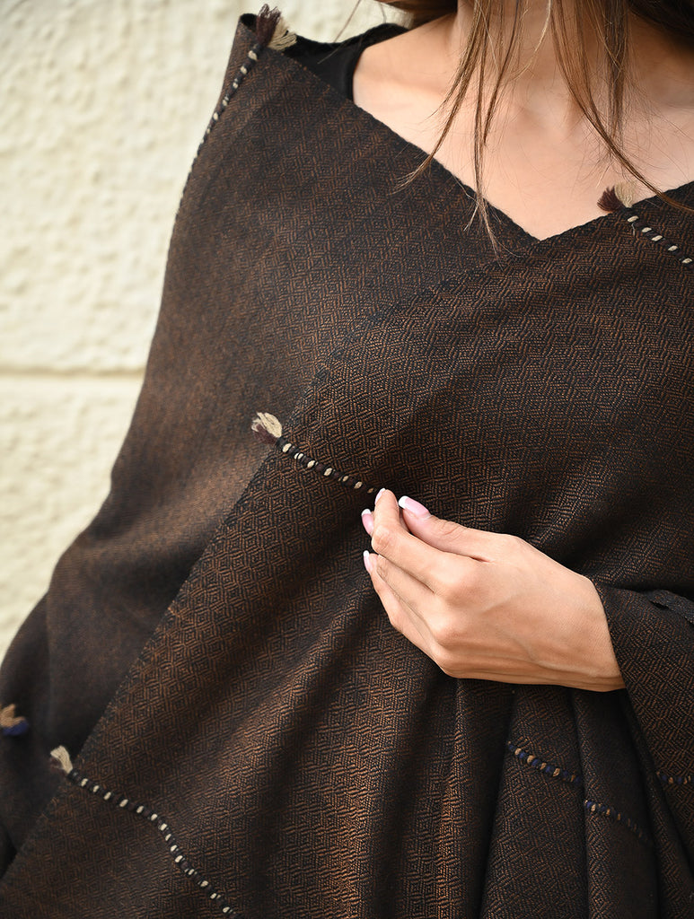 Exclusive Soft Himachal Wool Shawl with Woven Border - Starry Nights