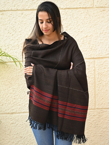 Exclusive Soft Himachal Wool Shawl with Woven Border - Starry Nights