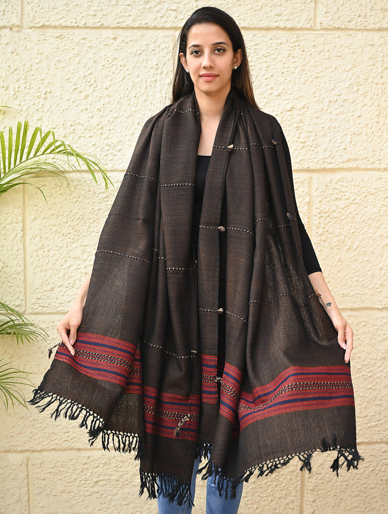 Exclusive Soft Himachal Wool Shawl with Woven Border - Starry Nights