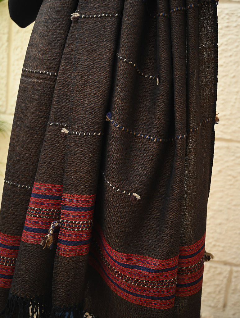 Exclusive Soft Himachal Wool Shawl with Woven Border - Starry Nights