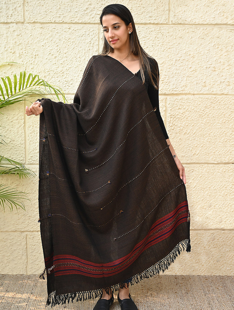 Exclusive Soft Himachal Wool Shawl with Woven Border - Starry Nights