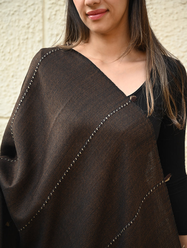 Exclusive Soft Himachal Wool Shawl with Woven Border - Starry Nights