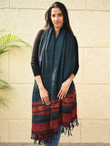 Exclusive Soft Himachal Wool Shawl with Woven Border - Tealwood Ember