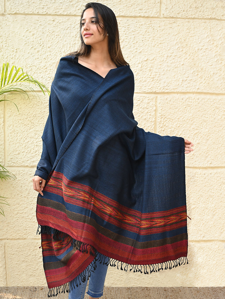 Exclusive Soft Himachal Wool Shawl with Woven Border - Twilight Trail