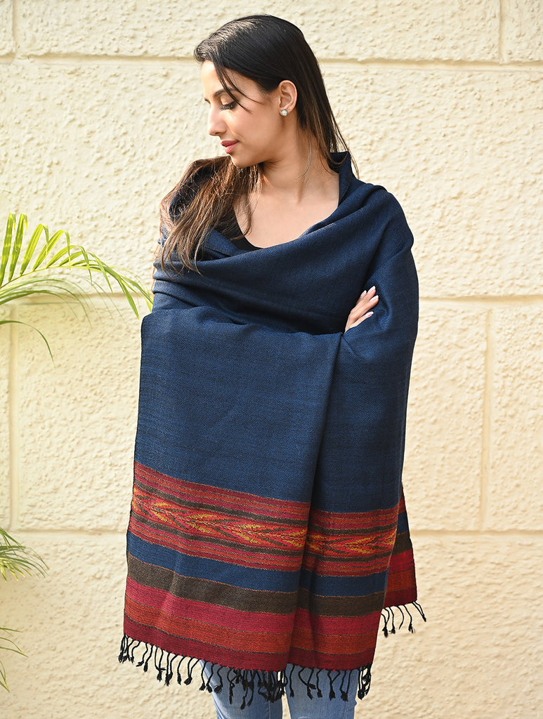 Exclusive Soft Himachal Wool Shawl with Woven Border - Twilight Trail