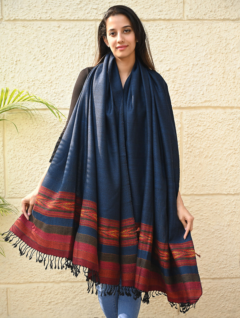 Exclusive Soft Himachal Wool Shawl with Woven Border - Twilight Trail
