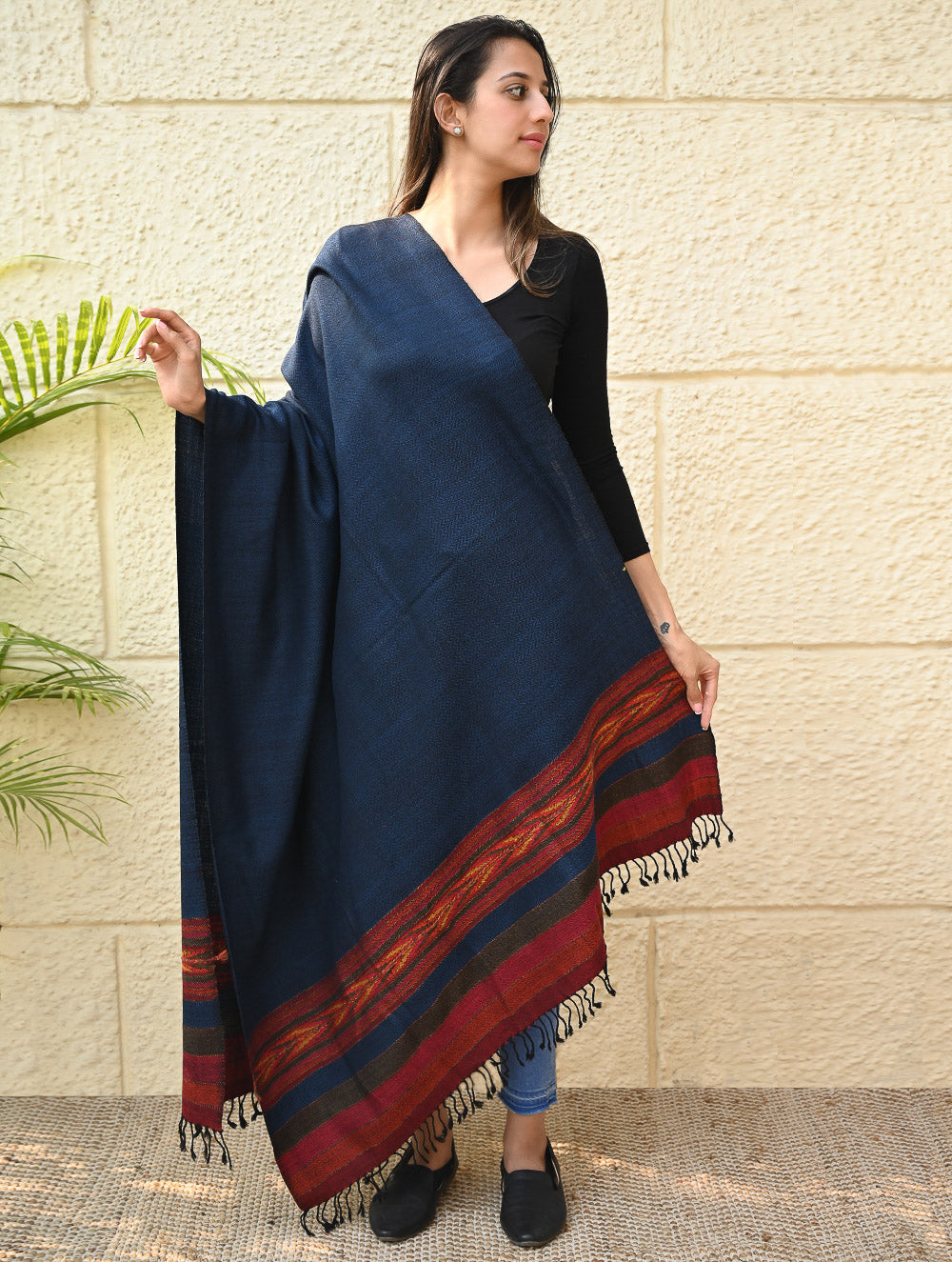 Load image into Gallery viewer, Exclusive Soft Himachal Wool Shawl with Woven Border - Twilight Trail