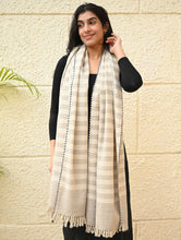 Load image into Gallery viewer, Exclusive Soft Himachal Wool Shawl with Woven Border - Vanilla Stripes