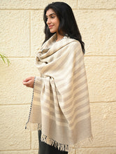 Load image into Gallery viewer, Exclusive Soft Himachal Wool Shawl with Woven Border - Vanilla Stripes