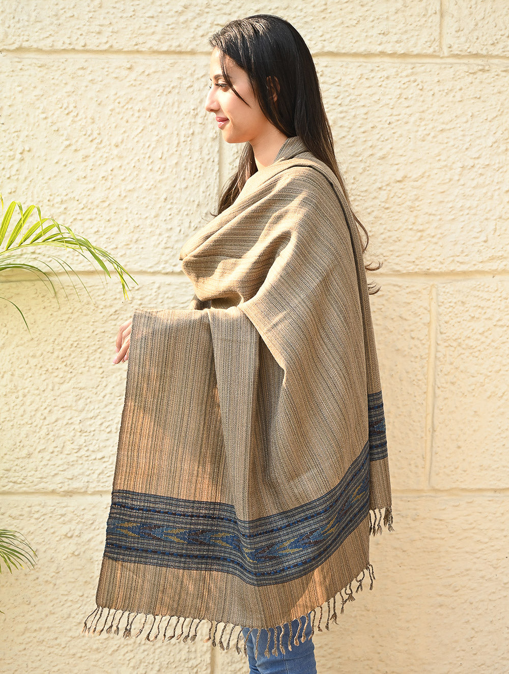 Load image into Gallery viewer, Exclusive Soft Himachal Wool Shawl with Woven Border - Wheatfield