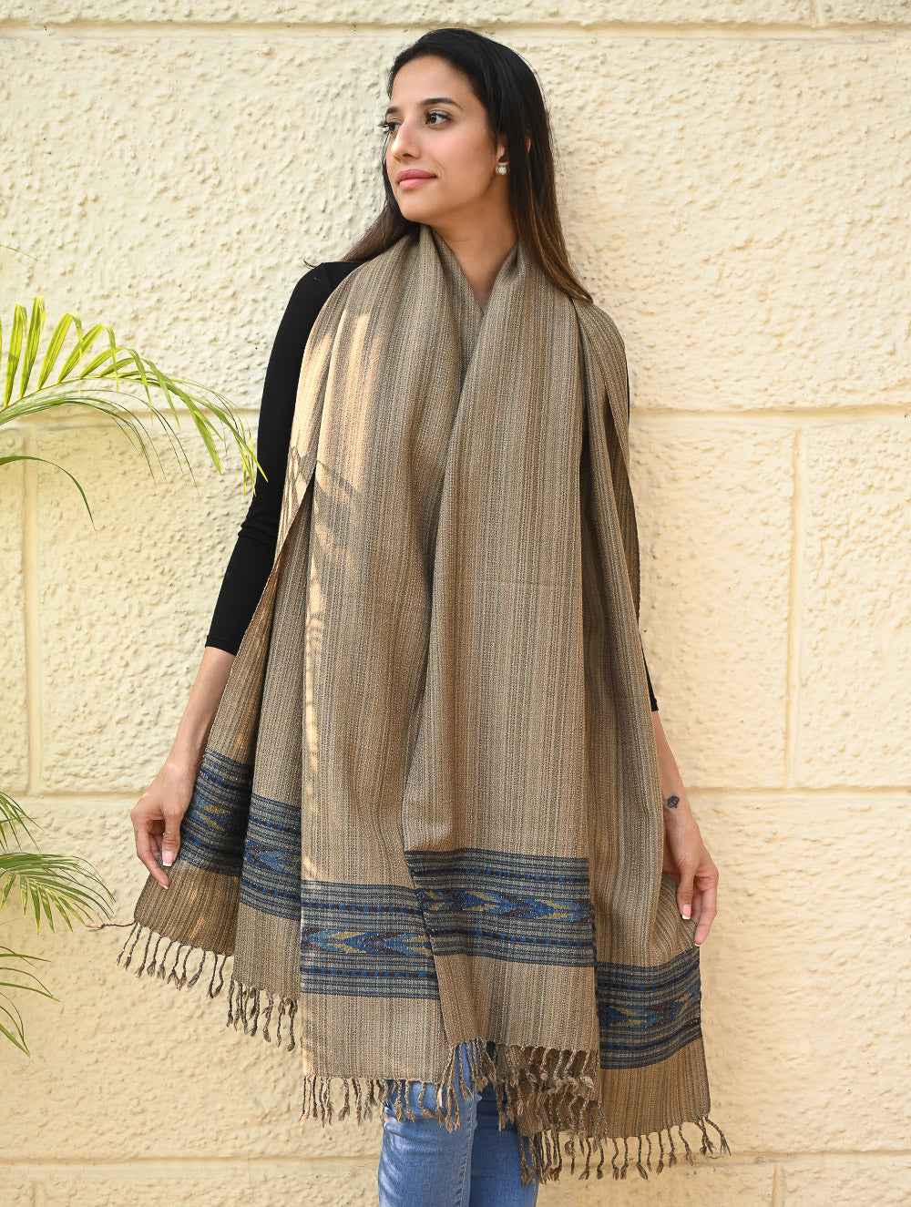 Load image into Gallery viewer, Exclusive Soft Himachal Wool Shawl with Woven Border - Wheatfield