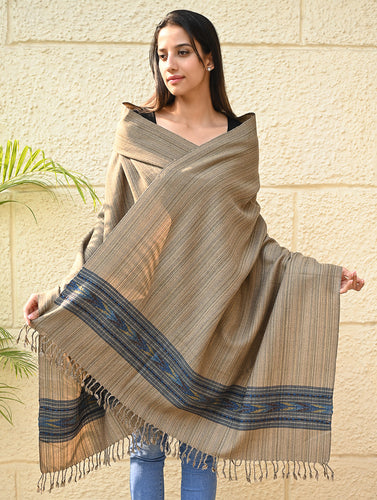 Exclusive Soft Himachal Wool Shawl with Woven Border - Wheatfield