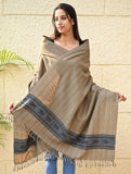 Exclusive Soft Himachal Wool Shawl with Woven Border - Wheatfield
