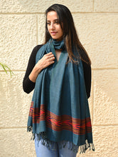 Load image into Gallery viewer, Exclusive Soft Himachal Wool Stole with Woven Border - Azure Trail