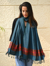 Load image into Gallery viewer, Exclusive Soft Himachal Wool Stole with Woven Border - Azure Trail
