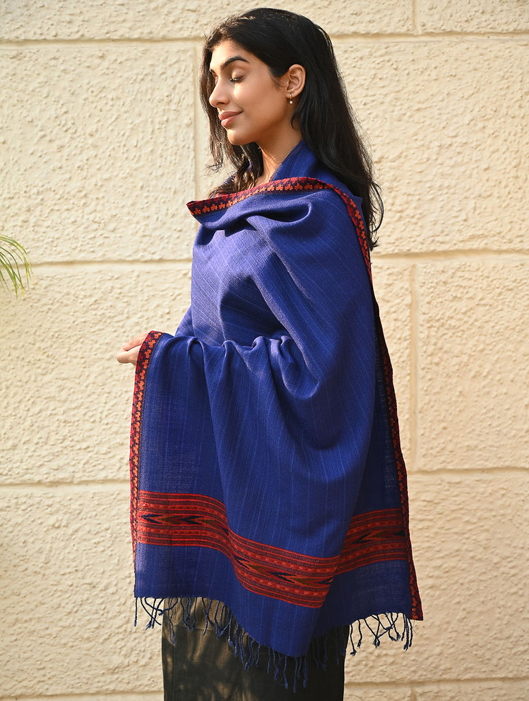 Exclusive Soft Himachal Wool Stole with Woven Border - Bluebell Grove