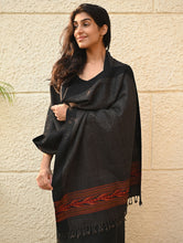 Load image into Gallery viewer, Exclusive Soft Himachal Wool Stole with Woven Border - Charcoal Cascade
