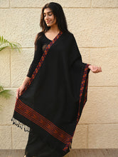Load image into Gallery viewer, Exclusive Soft Himachal Wool Stole with Woven Border - Charcoal Trail