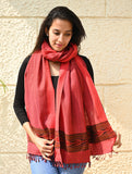 Exclusive Soft Himachal Wool Stole with Woven Border - Coral Trail