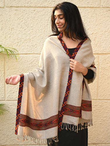 Exclusive Soft Himachal Wool Stole with Woven Border - Desert Trail
