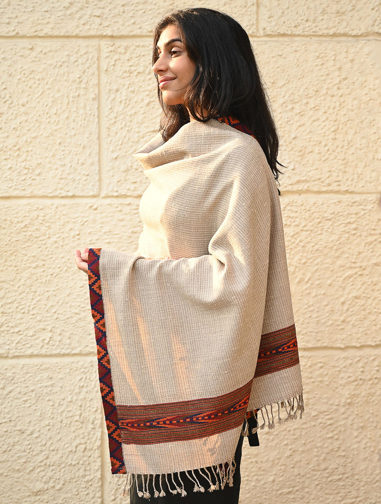 Exclusive Soft Himachal Wool Stole with Woven Border - Desert Trail