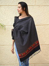Load image into Gallery viewer, Exclusive Soft Himachal Wool Stole with Woven Border - Gun Stone