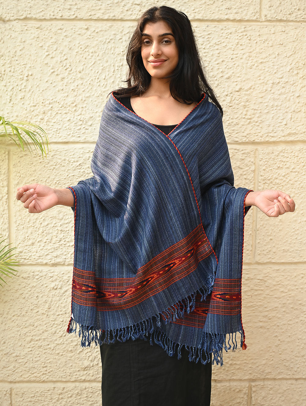 Load image into Gallery viewer, Exclusive Soft Himachal Wool Stole with Woven Border - Indigo Glen
