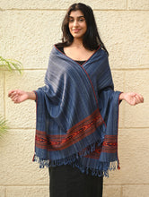 Load image into Gallery viewer, Exclusive Soft Himachal Wool Stole with Woven Border - Indigo Glen