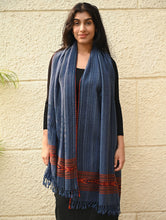 Load image into Gallery viewer, Exclusive Soft Himachal Wool Stole with Woven Border - Indigo Glen
