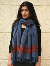 Load image into Gallery viewer, Exclusive Soft Himachal Wool Stole with Woven Border - Indigo Trail