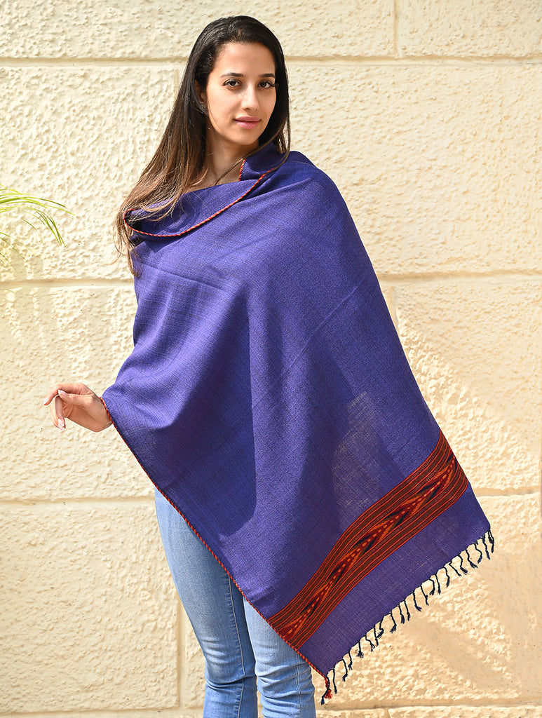 Exclusive Soft Himachal Wool Stole with Woven Border - Lavender Trail