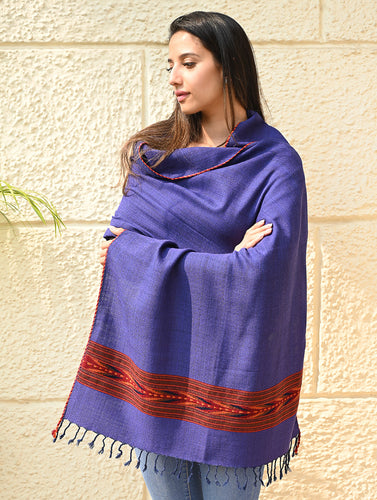 Exclusive Soft Himachal Wool Stole with Woven Border - Lavender Trail