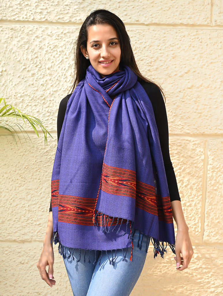 Exclusive Soft Himachal Wool Stole with Woven Border - Lavender Trail