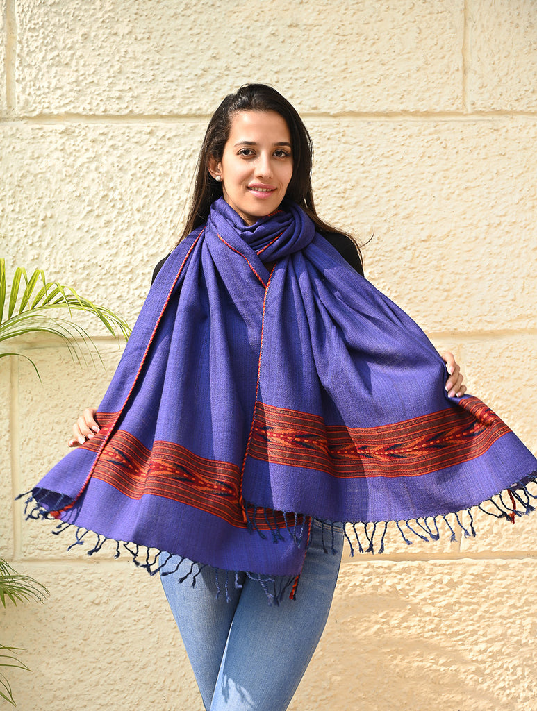 Exclusive Soft Himachal Wool Stole with Woven Border - Lavender Trail