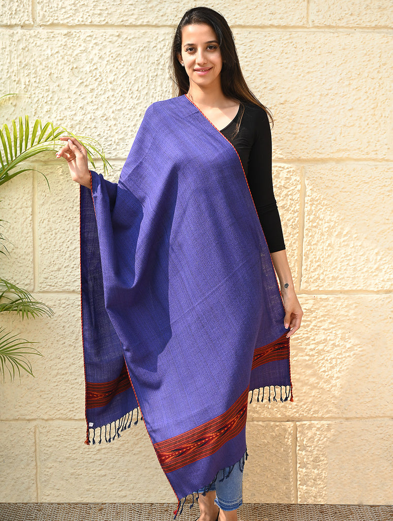 Exclusive Soft Himachal Wool Stole with Woven Border - Lavender Trail