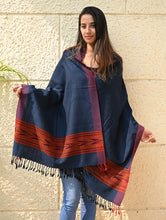 Load image into Gallery viewer, Exclusive Soft Himachal Wool Stole with Woven Border - Midnight Navy