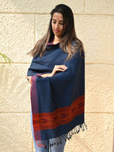 Load image into Gallery viewer, Exclusive Soft Himachal Wool Stole with Woven Border - Midnight Navy