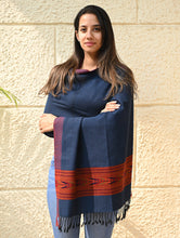 Load image into Gallery viewer, Exclusive Soft Himachal Wool Stole with Woven Border - Midnight Navy