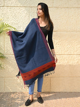Load image into Gallery viewer, Exclusive Soft Himachal Wool Stole with Woven Border - Midnight Navy
