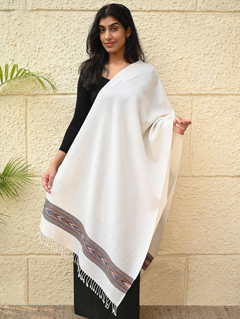 Exclusive Soft Himachal Wool Stole with Woven Border - Moonlight Trail