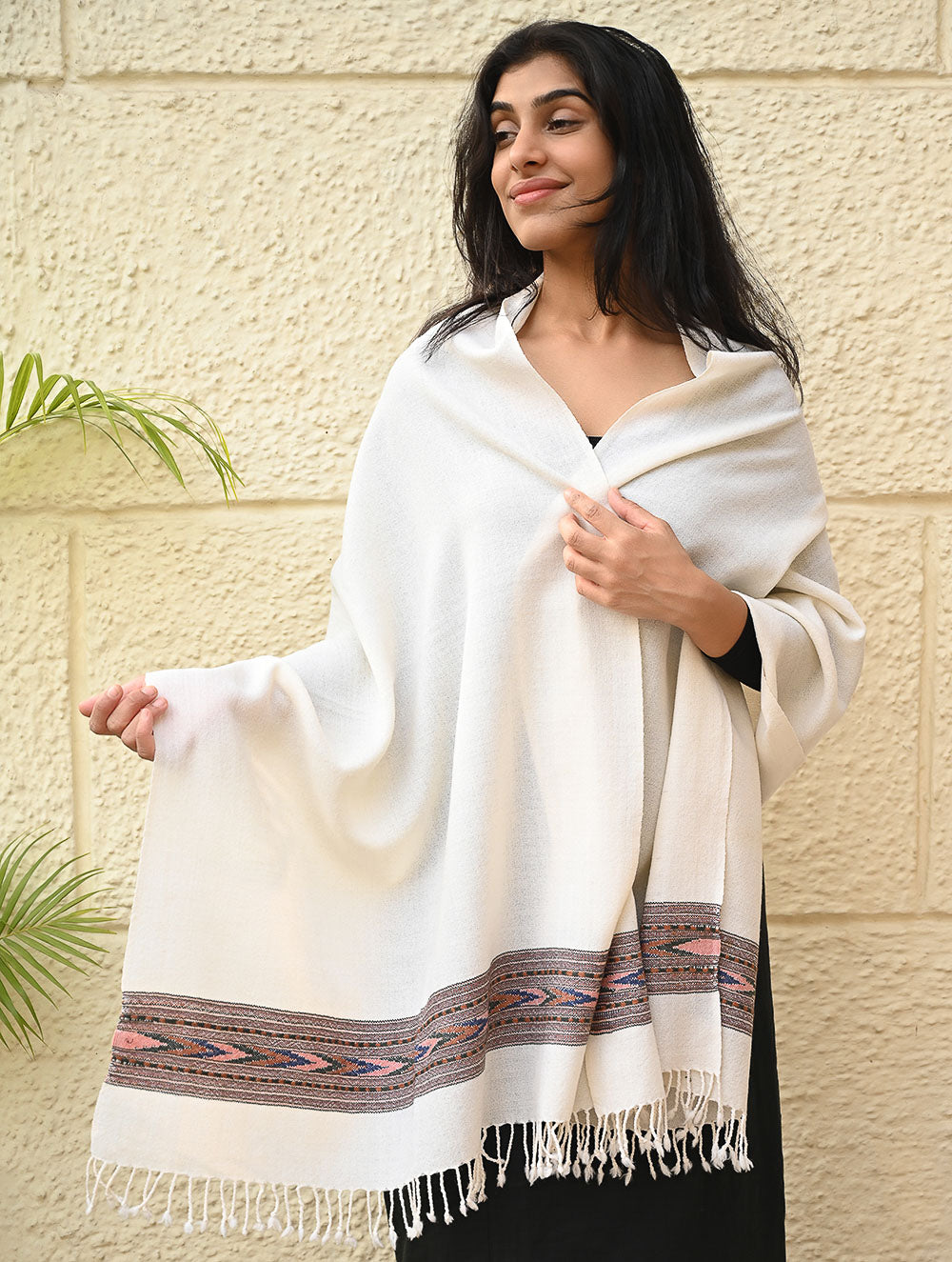 Load image into Gallery viewer, Exclusive Soft Himachal Wool Stole with Woven Border - Moonlight Trail