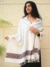 Load image into Gallery viewer, Exclusive Soft Himachal Wool Stole with Woven Border - Moonlight Trail