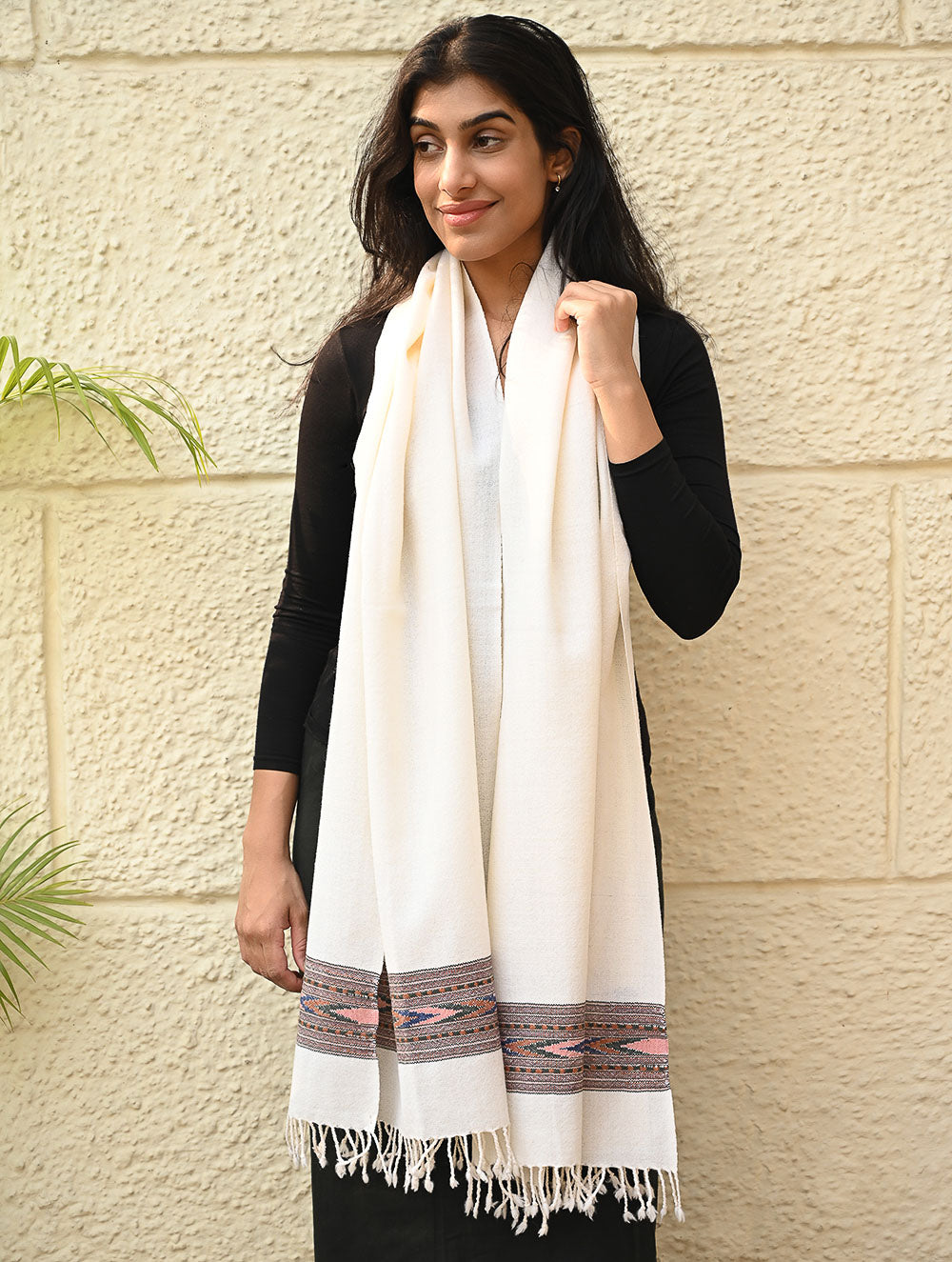 Load image into Gallery viewer, Exclusive Soft Himachal Wool Stole with Woven Border - Moonlight Trail