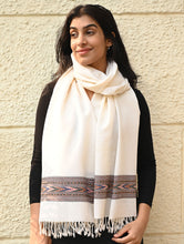 Load image into Gallery viewer, Exclusive Soft Himachal Wool Stole with Woven Border - Moonlight Trail
