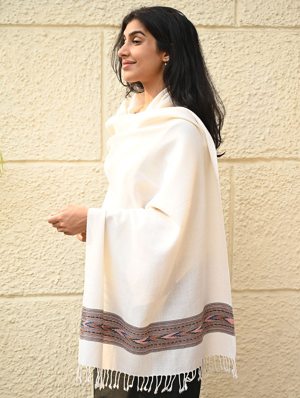 Load image into Gallery viewer, Exclusive Soft Himachal Wool Stole with Woven Border - Moonlight Trail