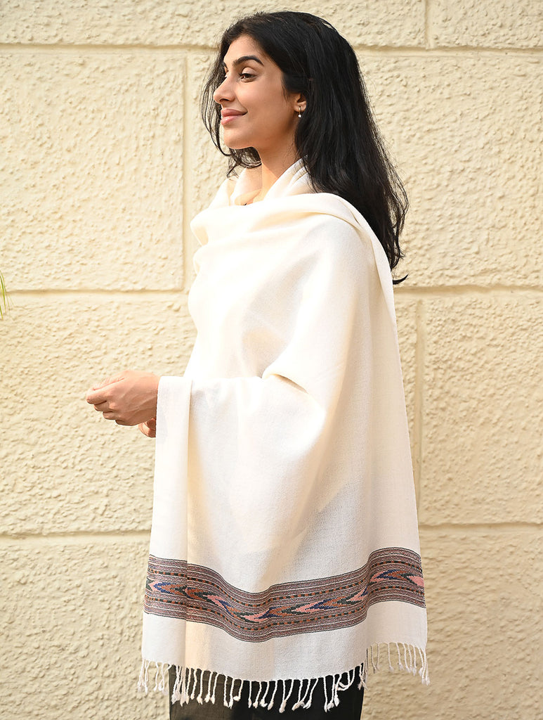 Exclusive Soft Himachal Wool Stole with Woven Border - Moonlight Trail